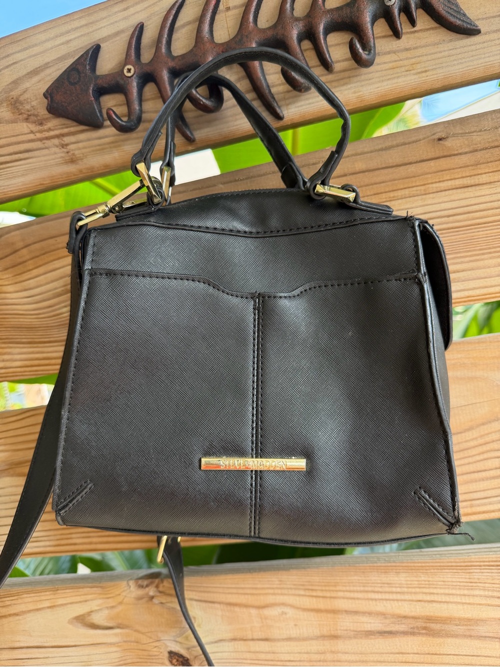 Steve Madden Black Satchel with Gold Hardware
